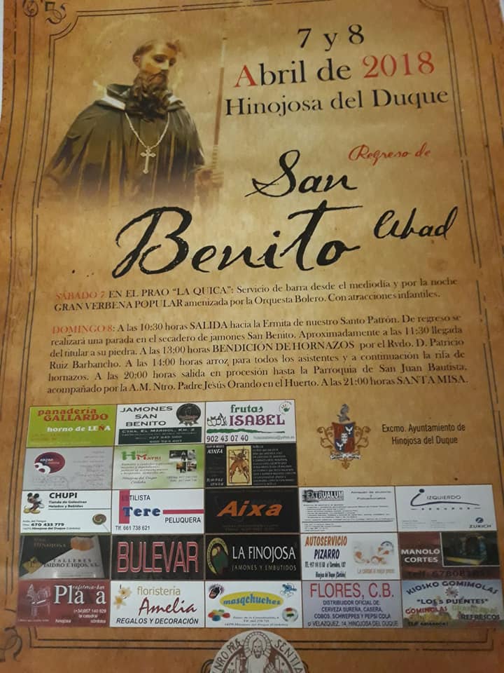 Cartel de Despedida de honor y Romería a San Benito abad 2018